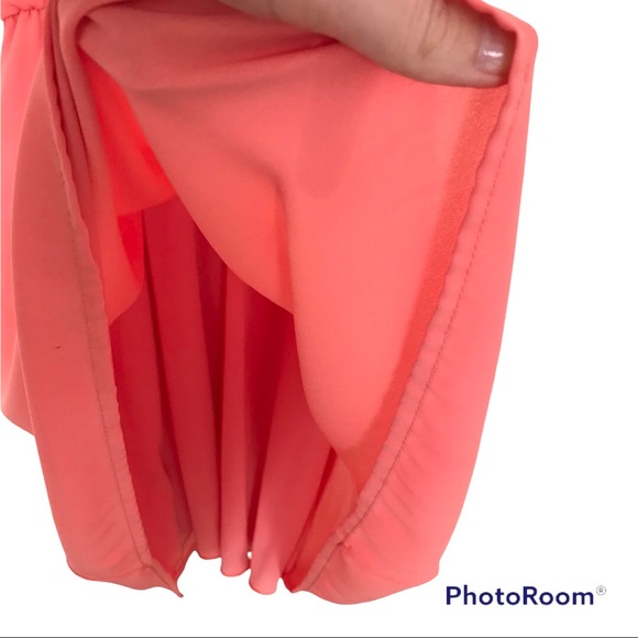 Everly Peach Chiffon Baby Doll Mini Dress Bow Front - Picture 5 of 9